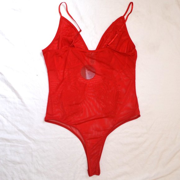 Lulu's Red Embroidered Sheer Mesh 'Love Me Harder' Bodysuit SIZE MEDIUM - Picture 6 of 8